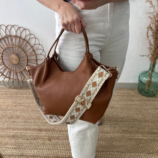 Bolso saca mediana camel oscuro piel - Bubbleshopbcn