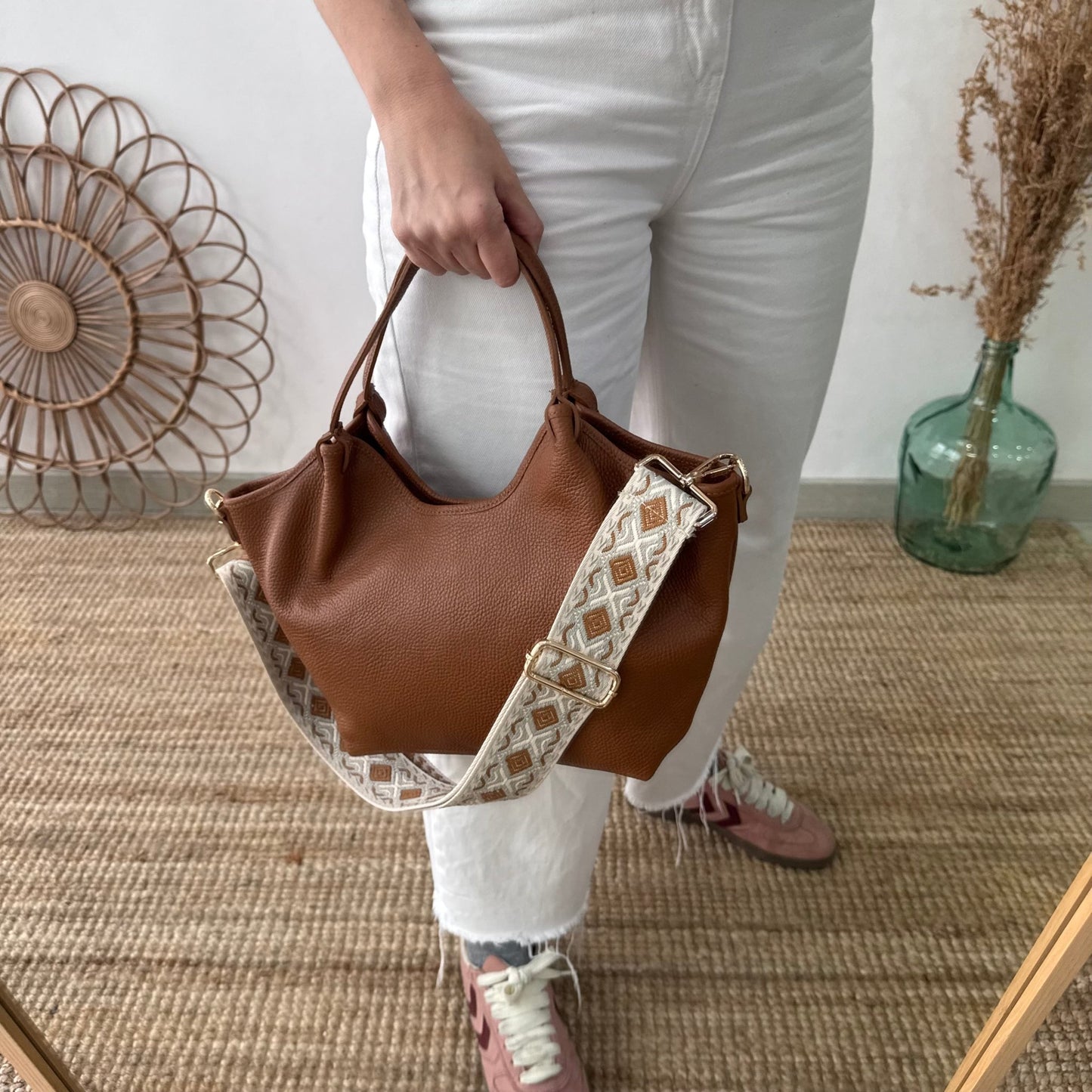 Bolso saca mediana camel oscuro piel - Bubbleshopbcn