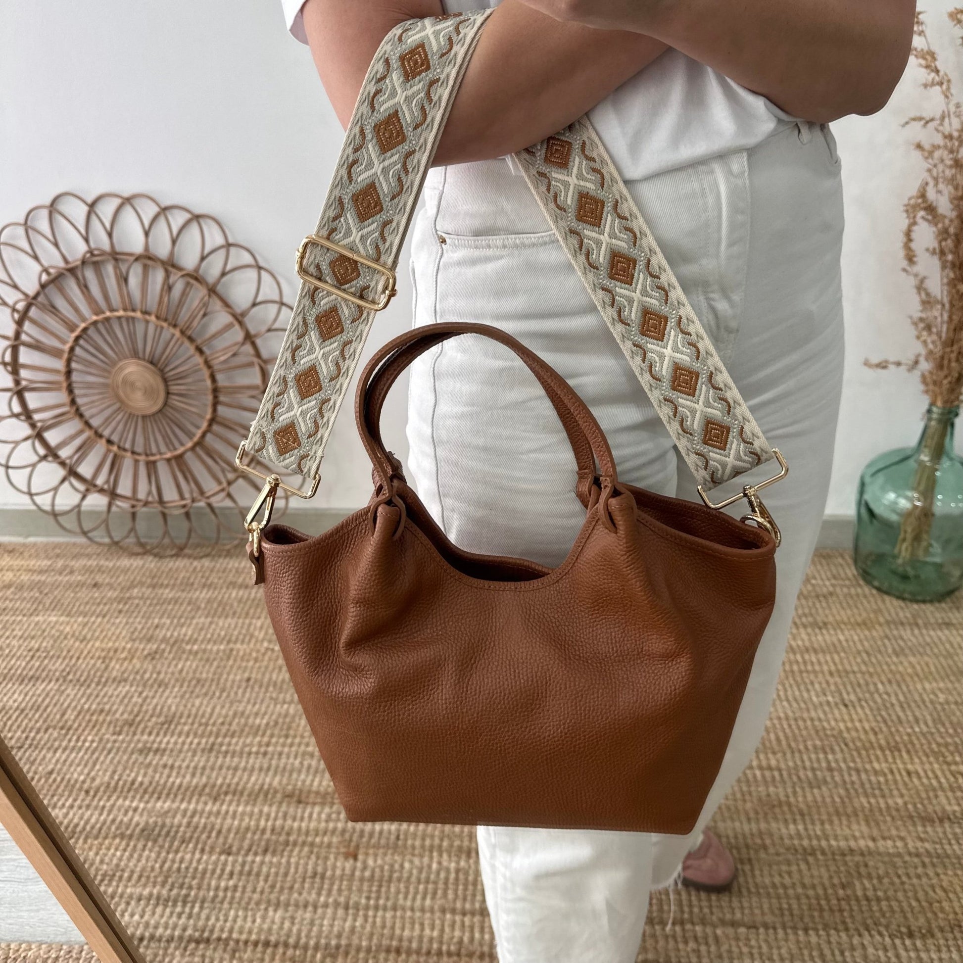 Bolso saca mediana camel oscuro piel - Bubbleshopbcn