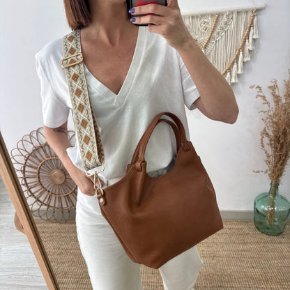 Bolso saca mediana camel oscuro piel - Bubbleshopbcn