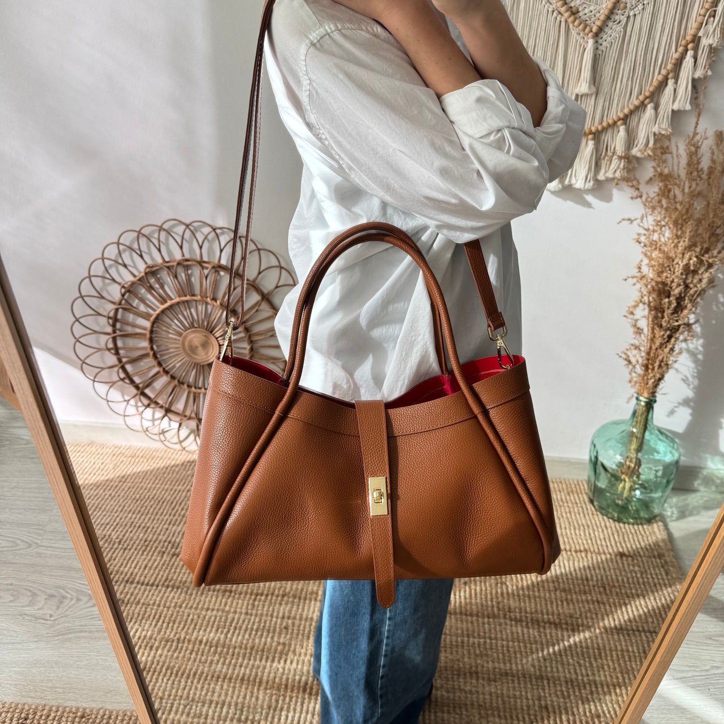 Bolso shopping piel camel