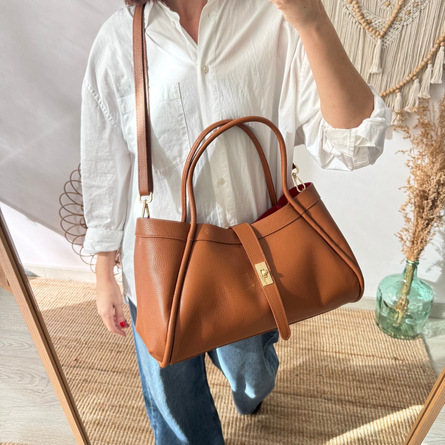 Bolso shopping piel camel