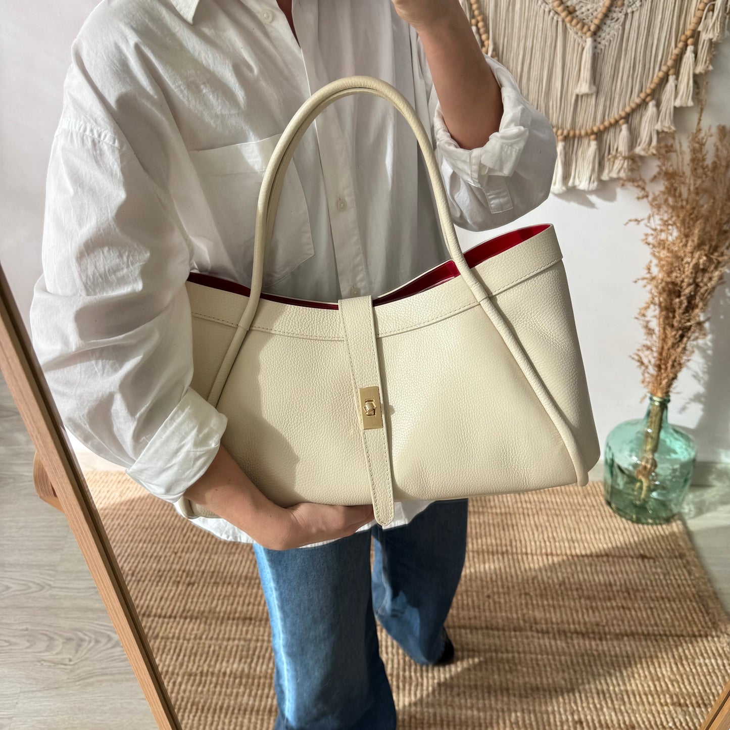 Bolso shopping piel beige