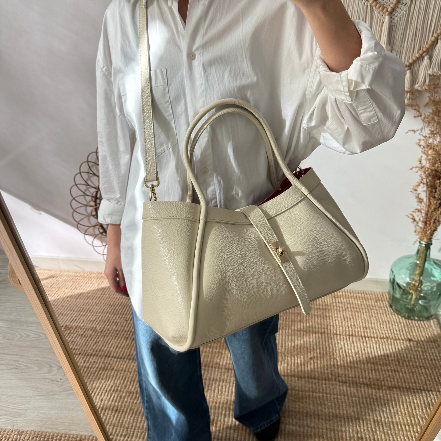 Bolso shopping piel beige