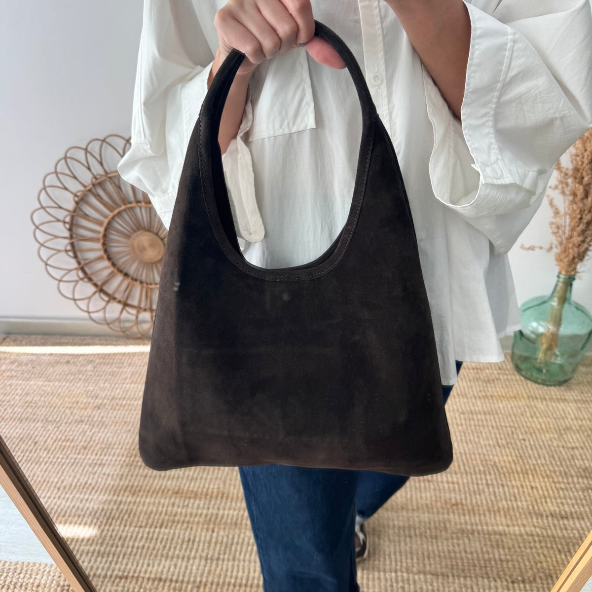 Bolso hobo serraje marrón chocolate
