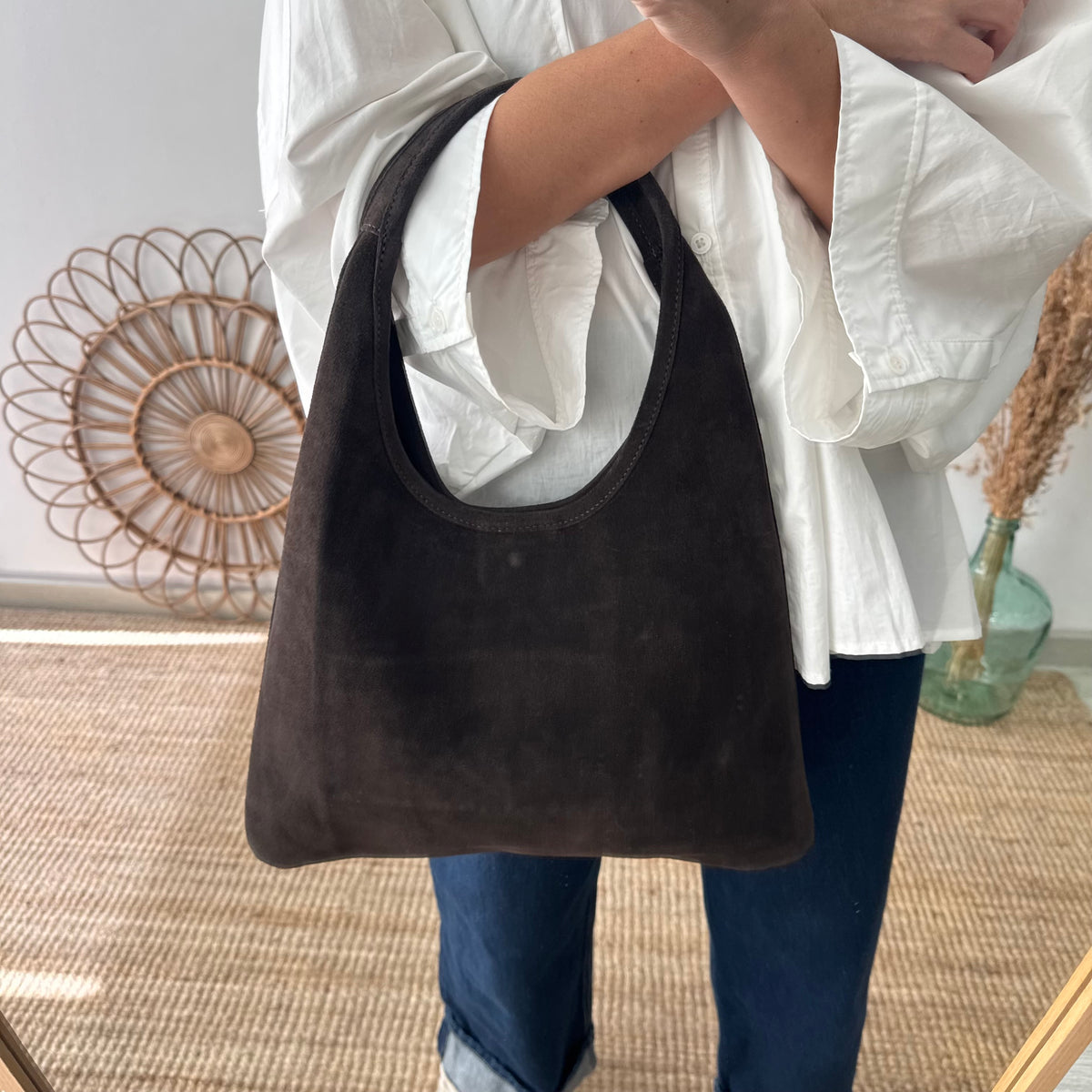 Bolso hobo serraje marrón chocolate