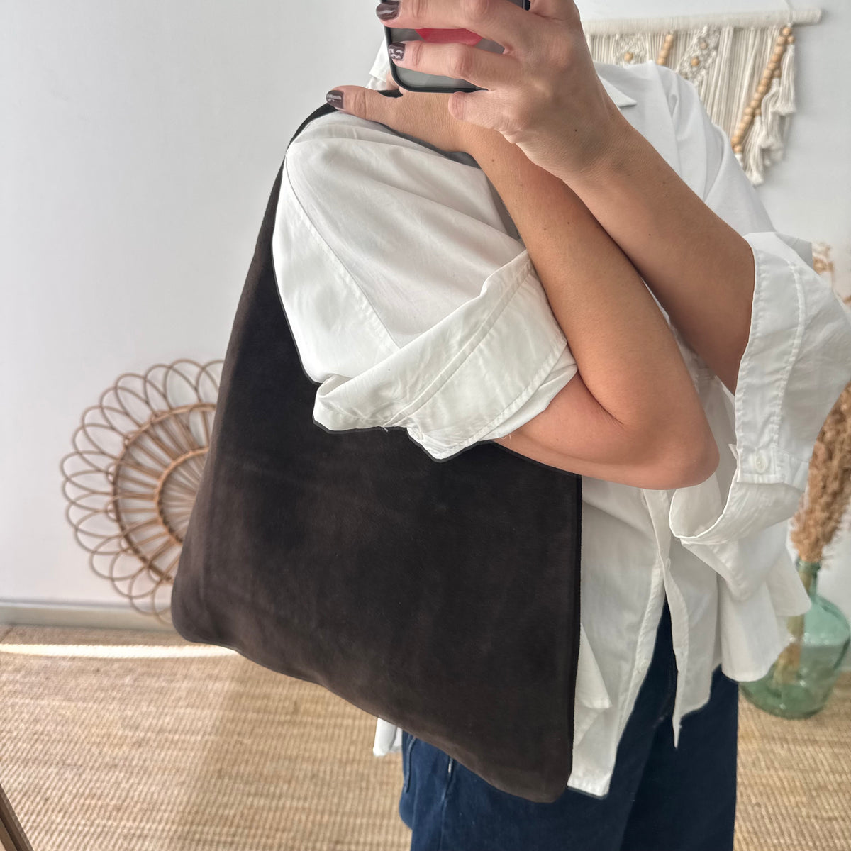 Bolso hobo serraje marrón chocolate