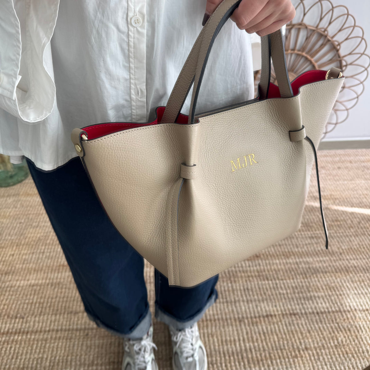 Bolso piel lazos taupe