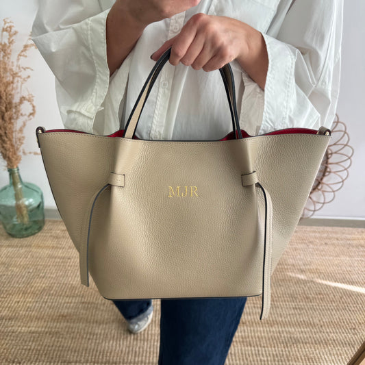 Bolso piel lazos taupe