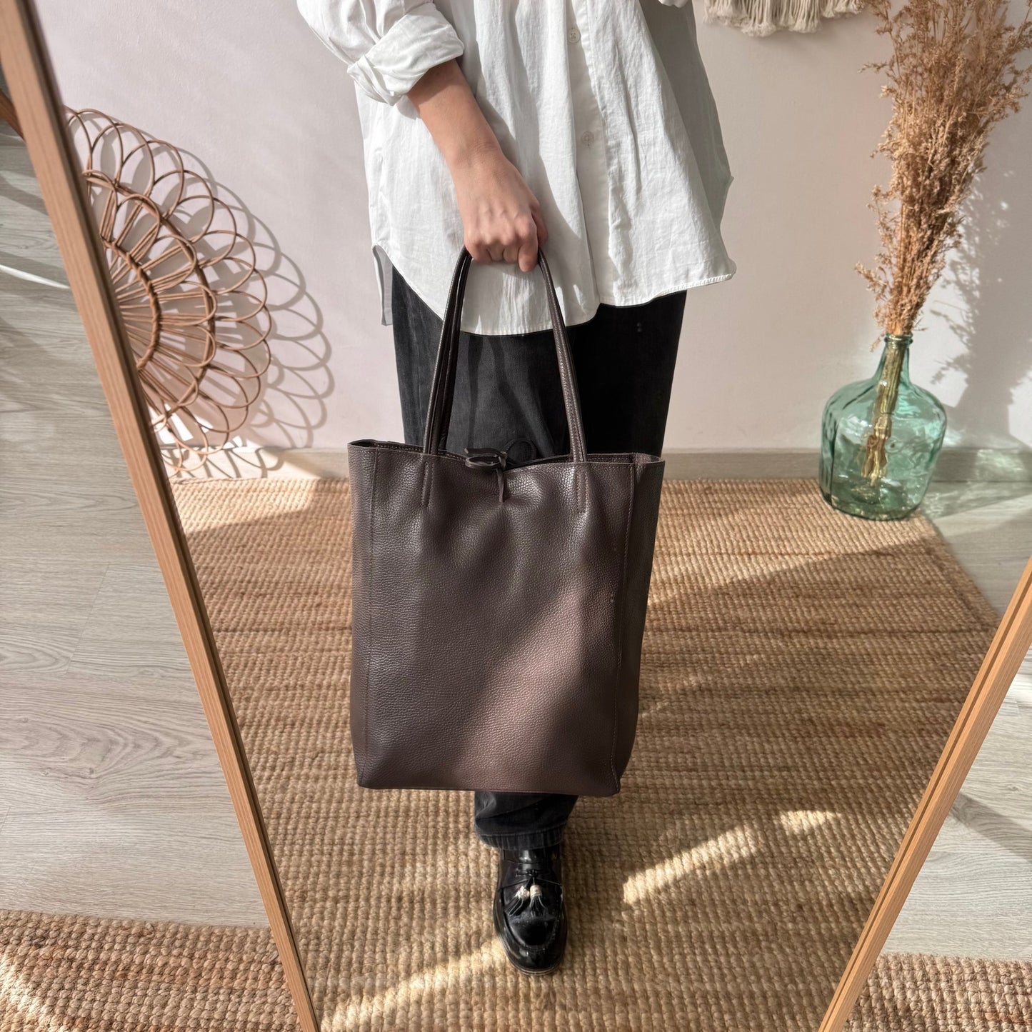 Bolso grande piel marrón personalizado iniciales bordadas - Bubbleshopbcn