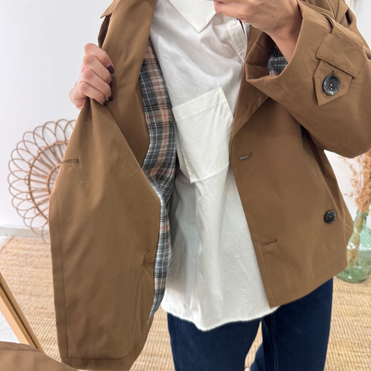 Chaqueta tipo gabardina camel