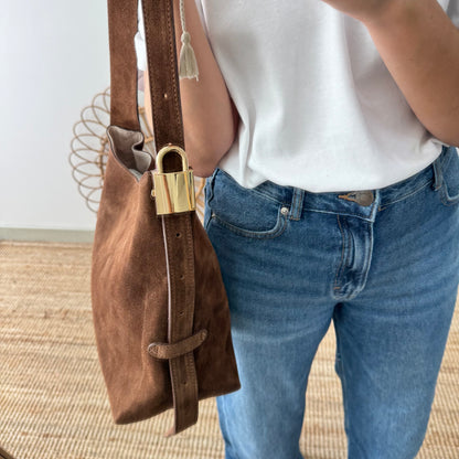 Bolso candado serraje marrón