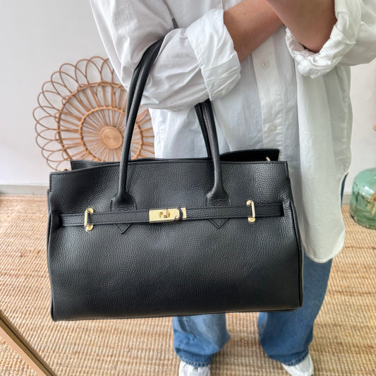 Bolso shopper negro cierre dorado