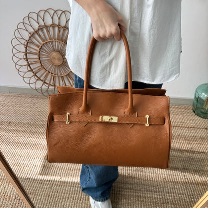 Bolso shopper camel cierre dorado
