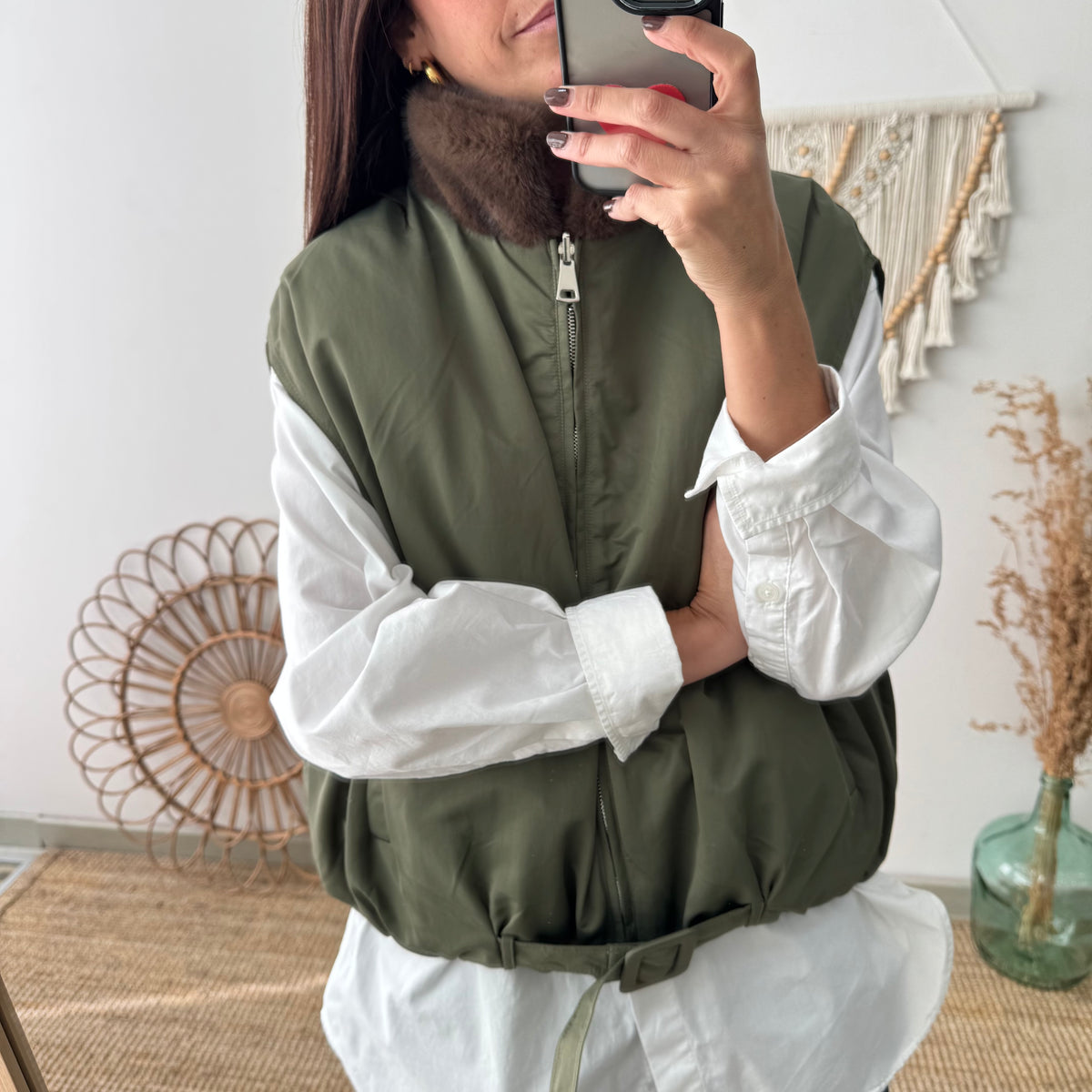 Chaleco Reversible de Plumón Caqui