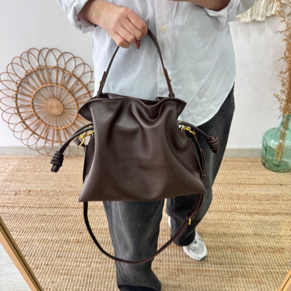 Bolso fruncido piel marrón