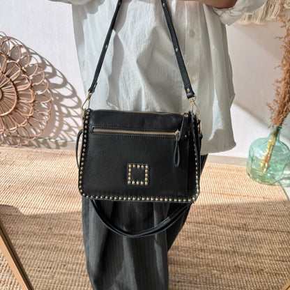 Bolso negro piel tachuelas doradas - Bubbleshopbcn