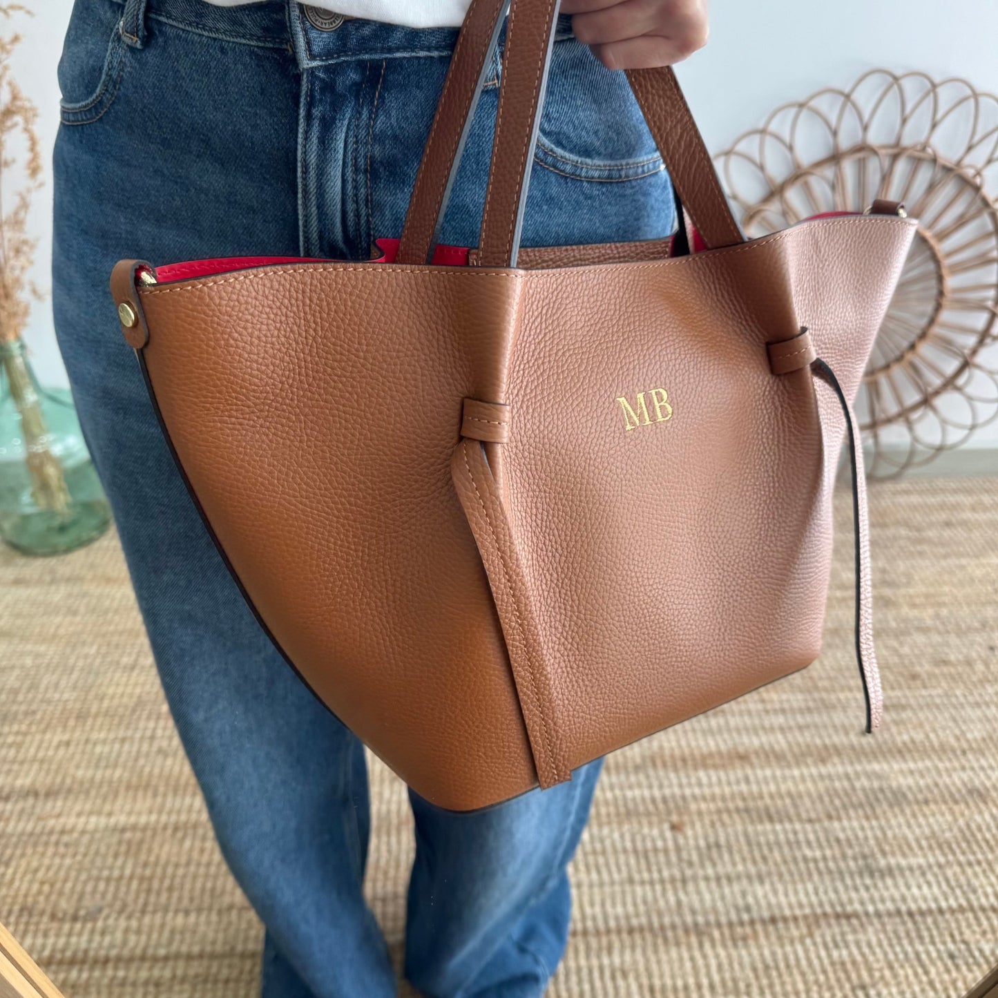 Bolso piel lazos camel - Bubbleshopbcn
