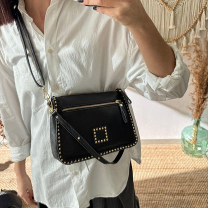 Bolso negro piel tachuelas doradas - Bubbleshopbcn