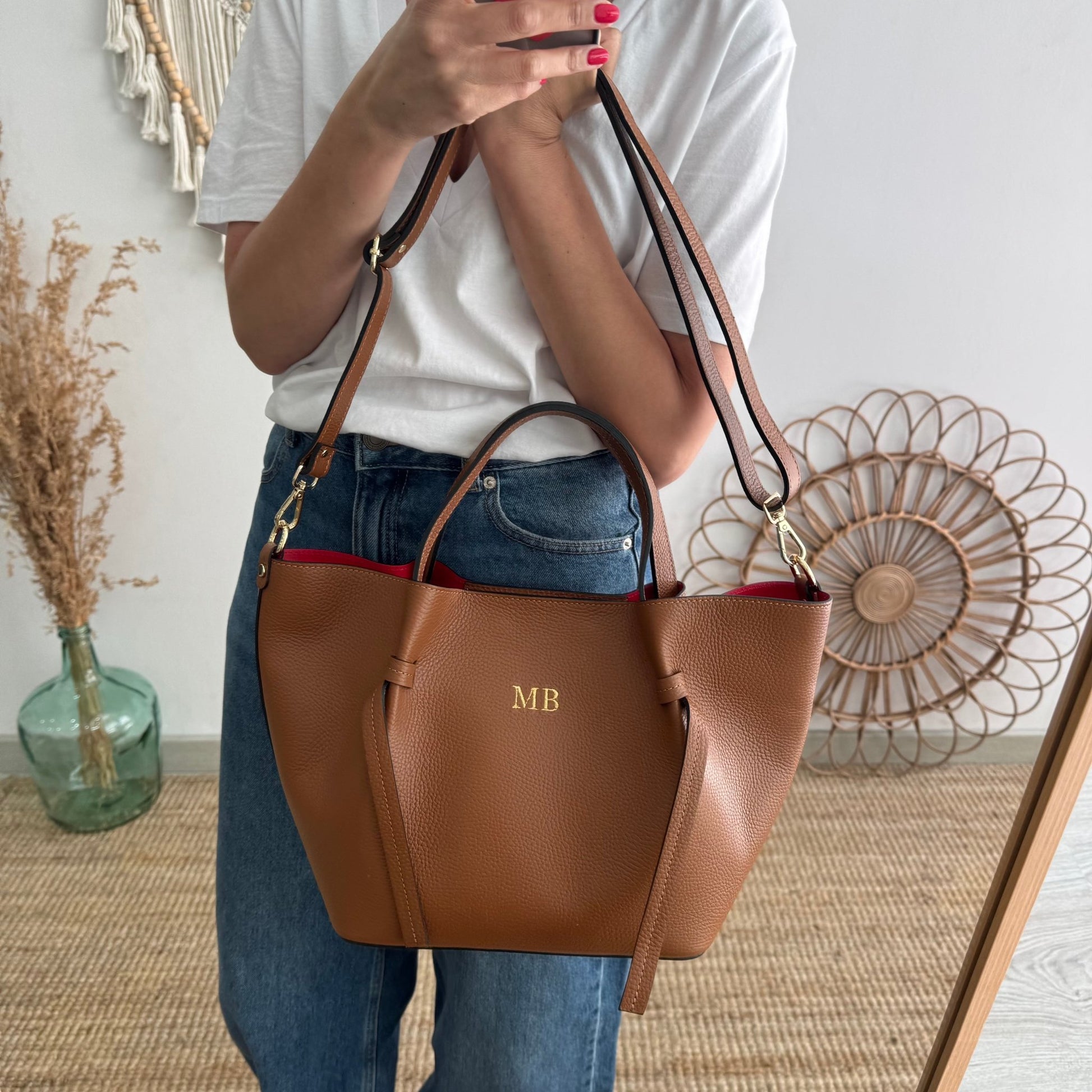 Bolso piel lazos camel - Bubbleshopbcn