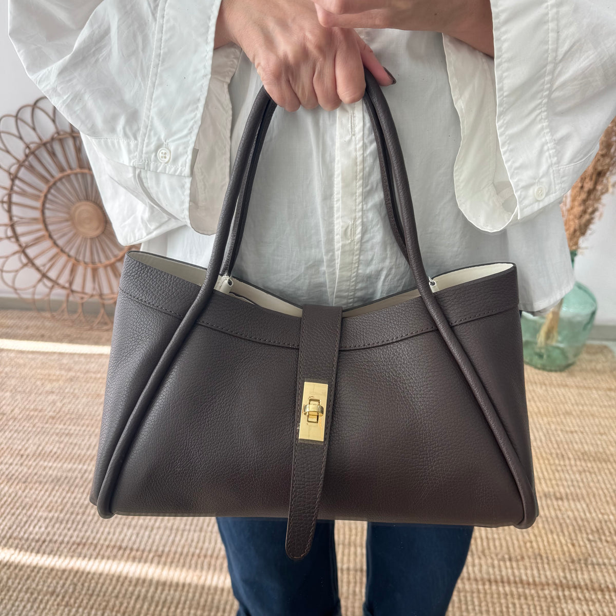 Bolso shopping piel marrón mediano