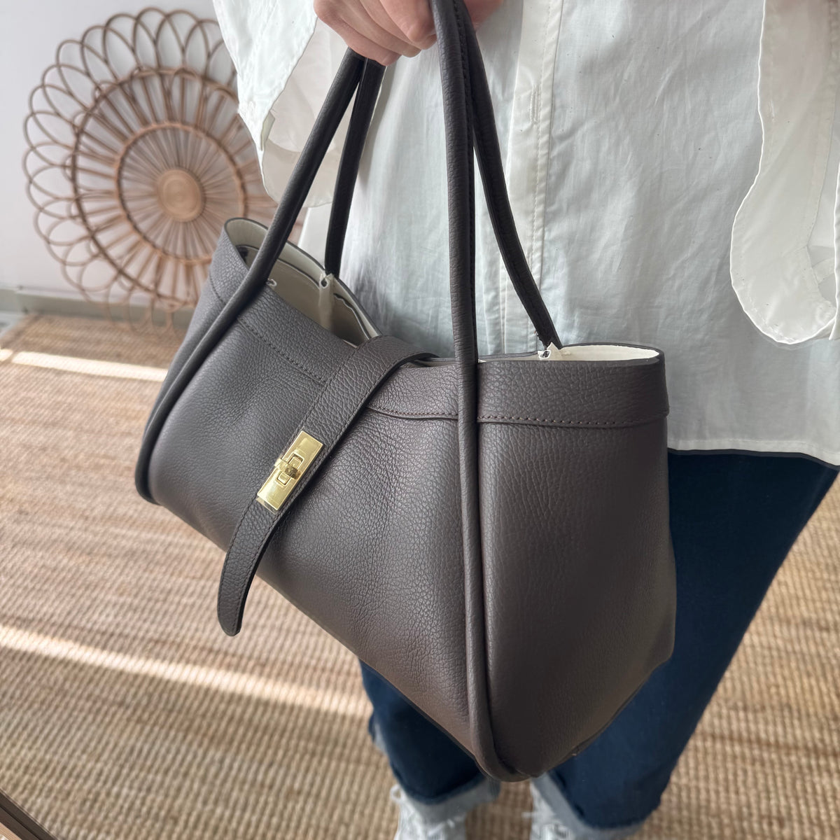 Bolso shopping piel marrón mediano