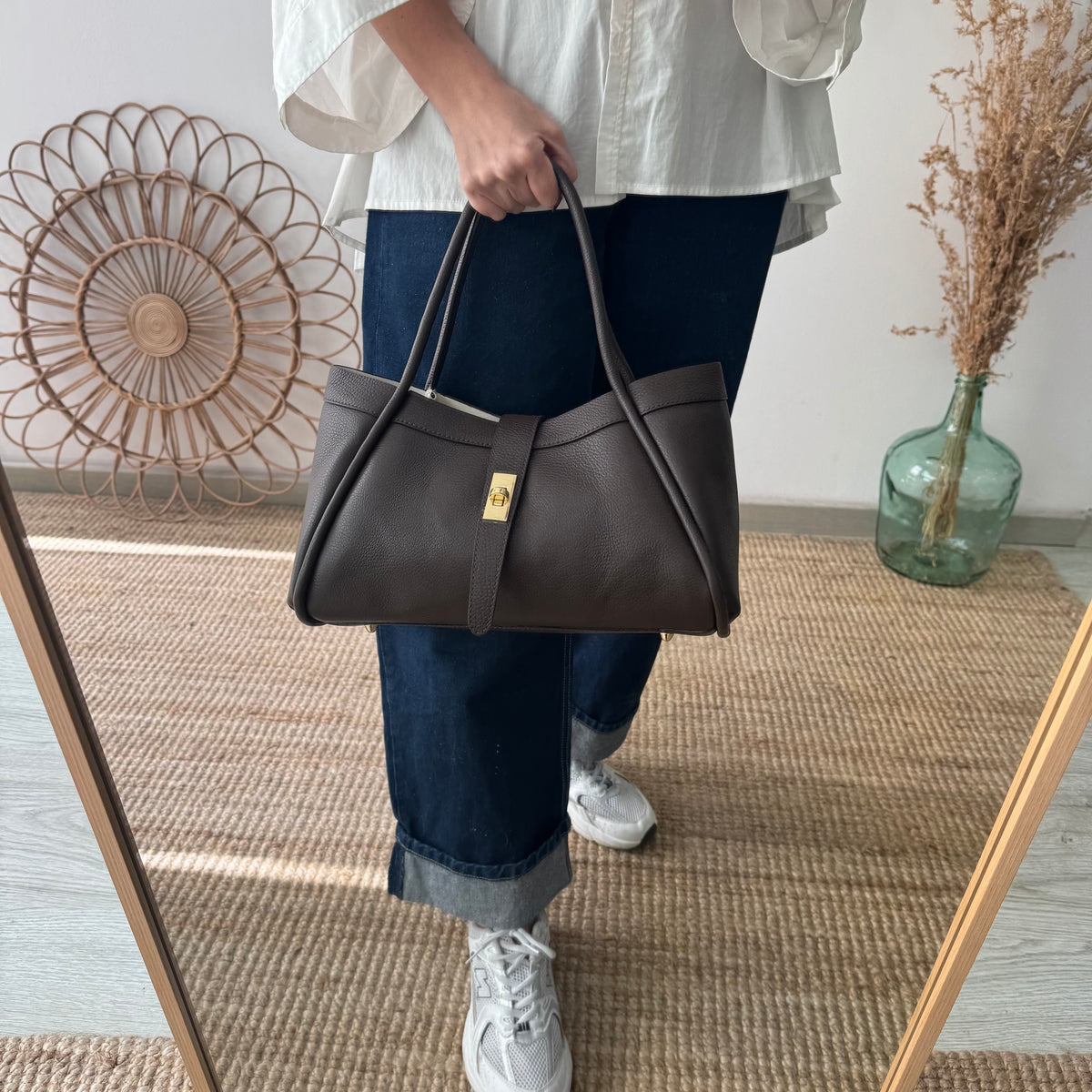 Bolso shopping piel marrón mediano