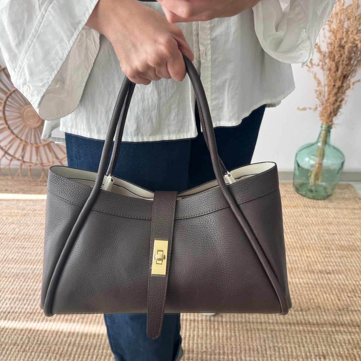 Bolso shopping piel marrón mediano