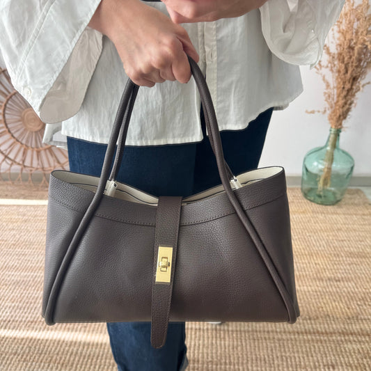 Bolso shopping piel marrón mediano