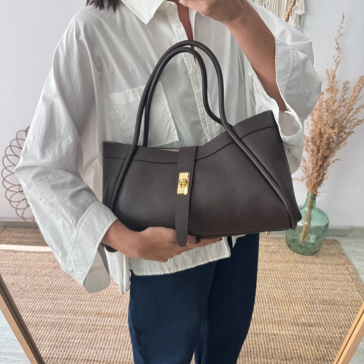 Bolso shopping piel marrón mediano