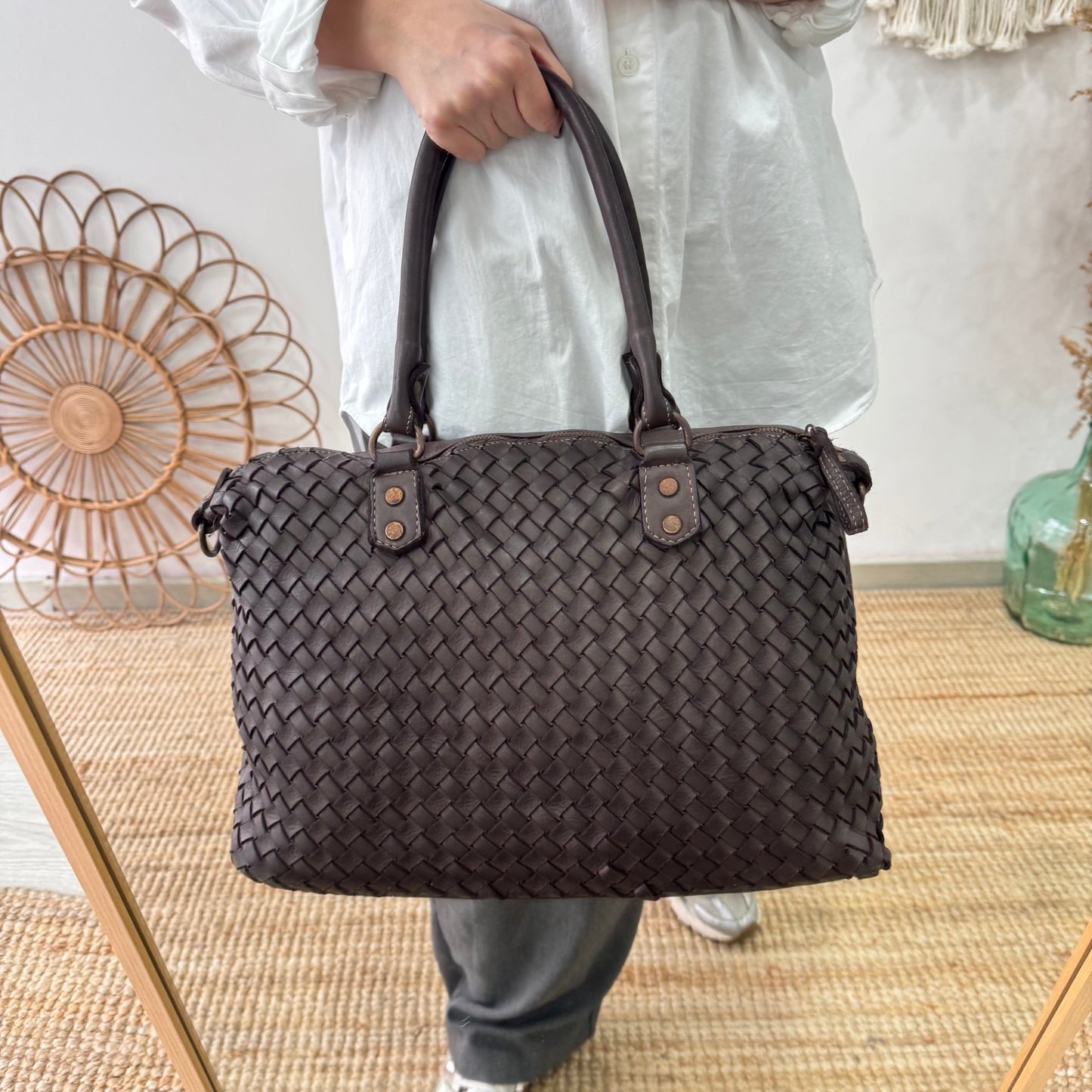 Shopper piel lavada marrón - Bubbleshopbcn