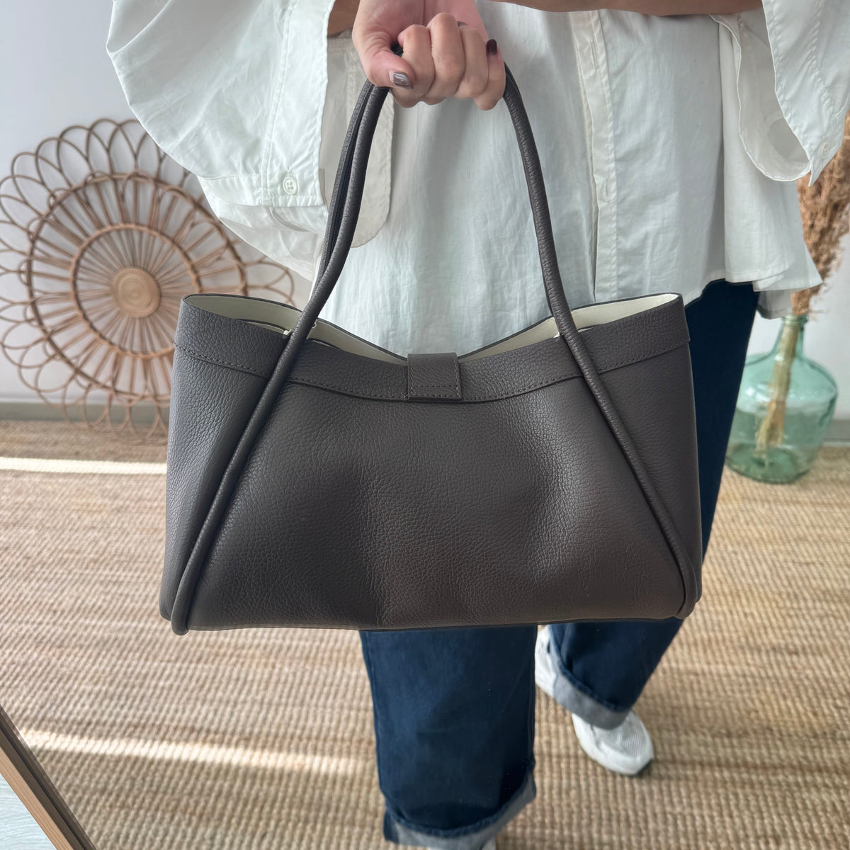 Bolso shopping piel marrón mediano