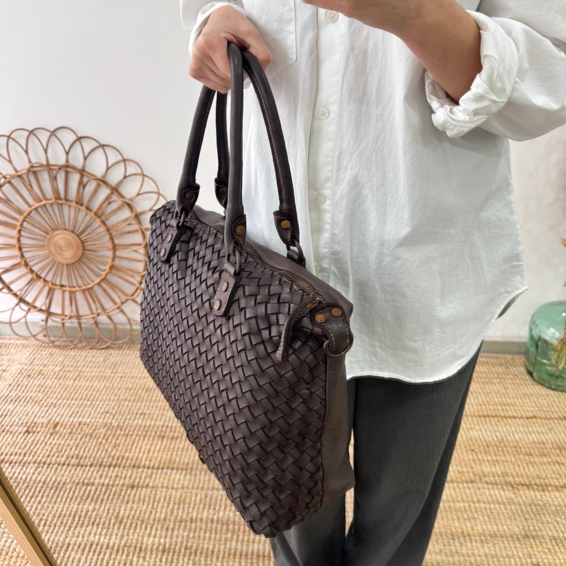 Shopper piel lavada marrón - Bubbleshopbcn
