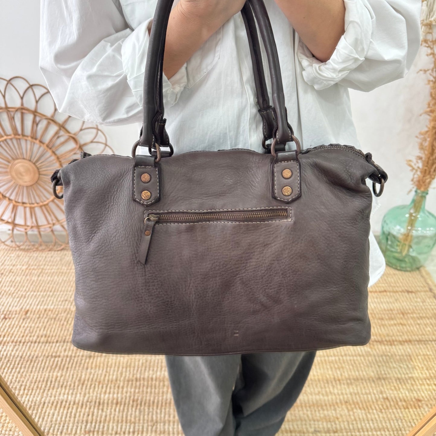 Shopper piel lavada marrón - Bubbleshopbcn