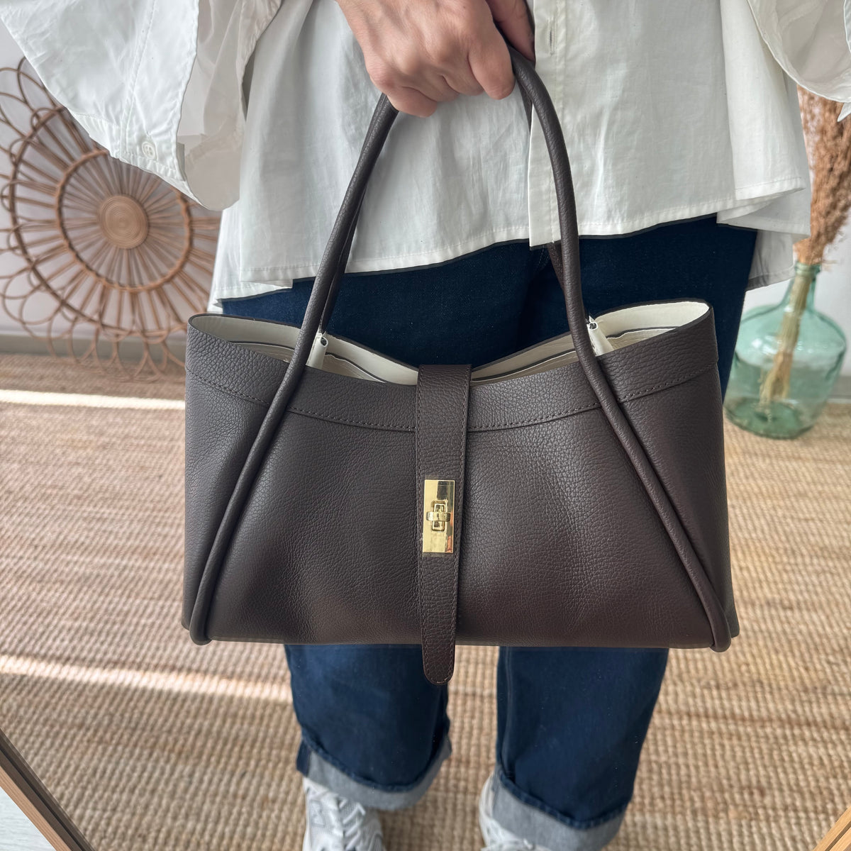 Bolso shopping piel marrón mediano