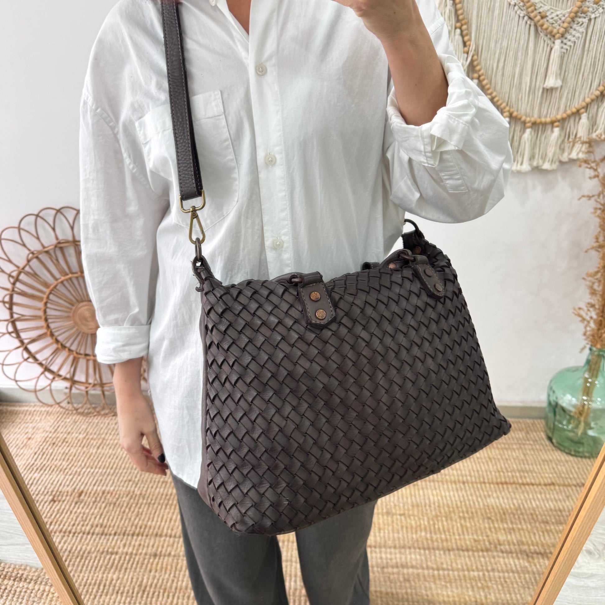 Shopper piel lavada marrón - Bubbleshopbcn