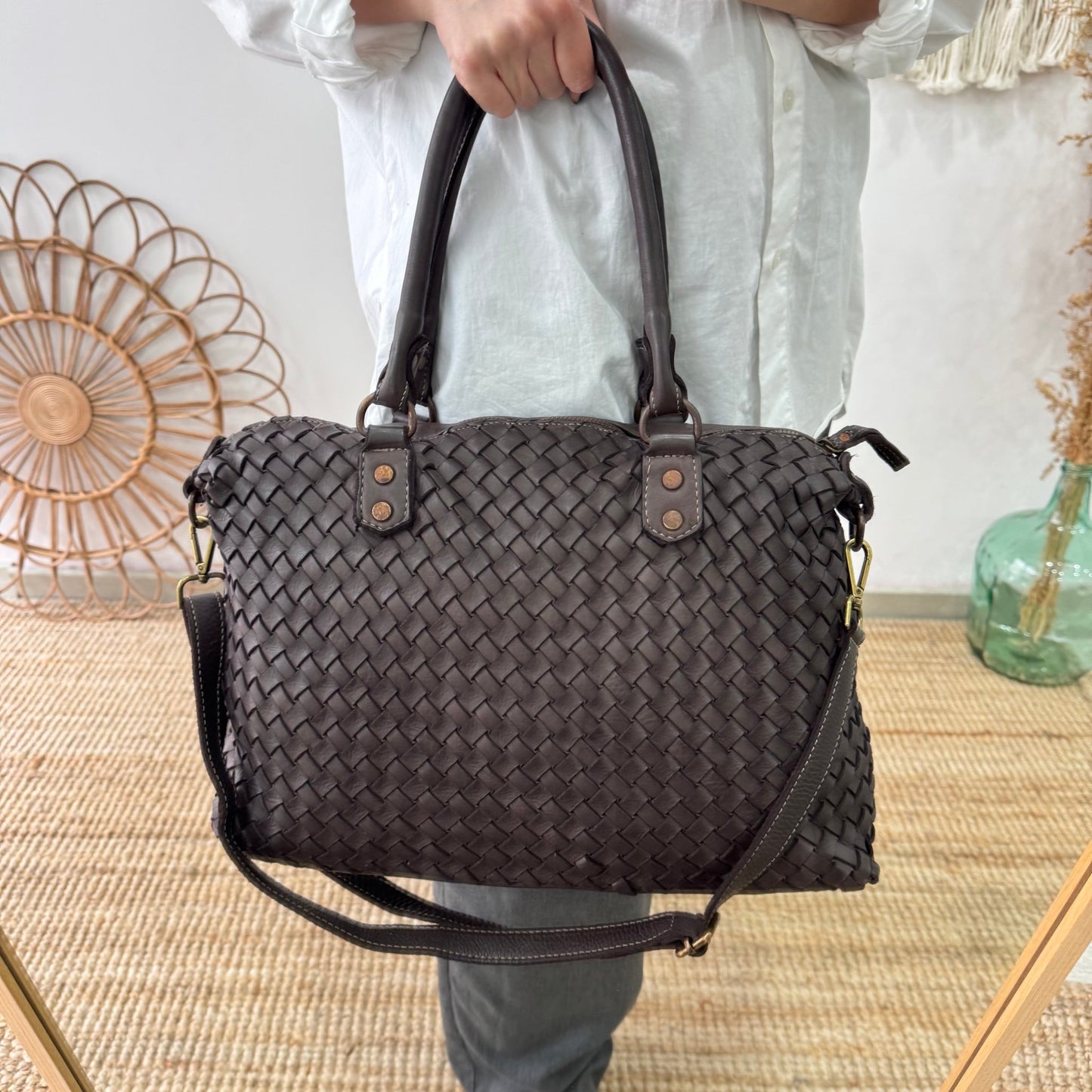 Shopper piel lavada marrón - Bubbleshopbcn