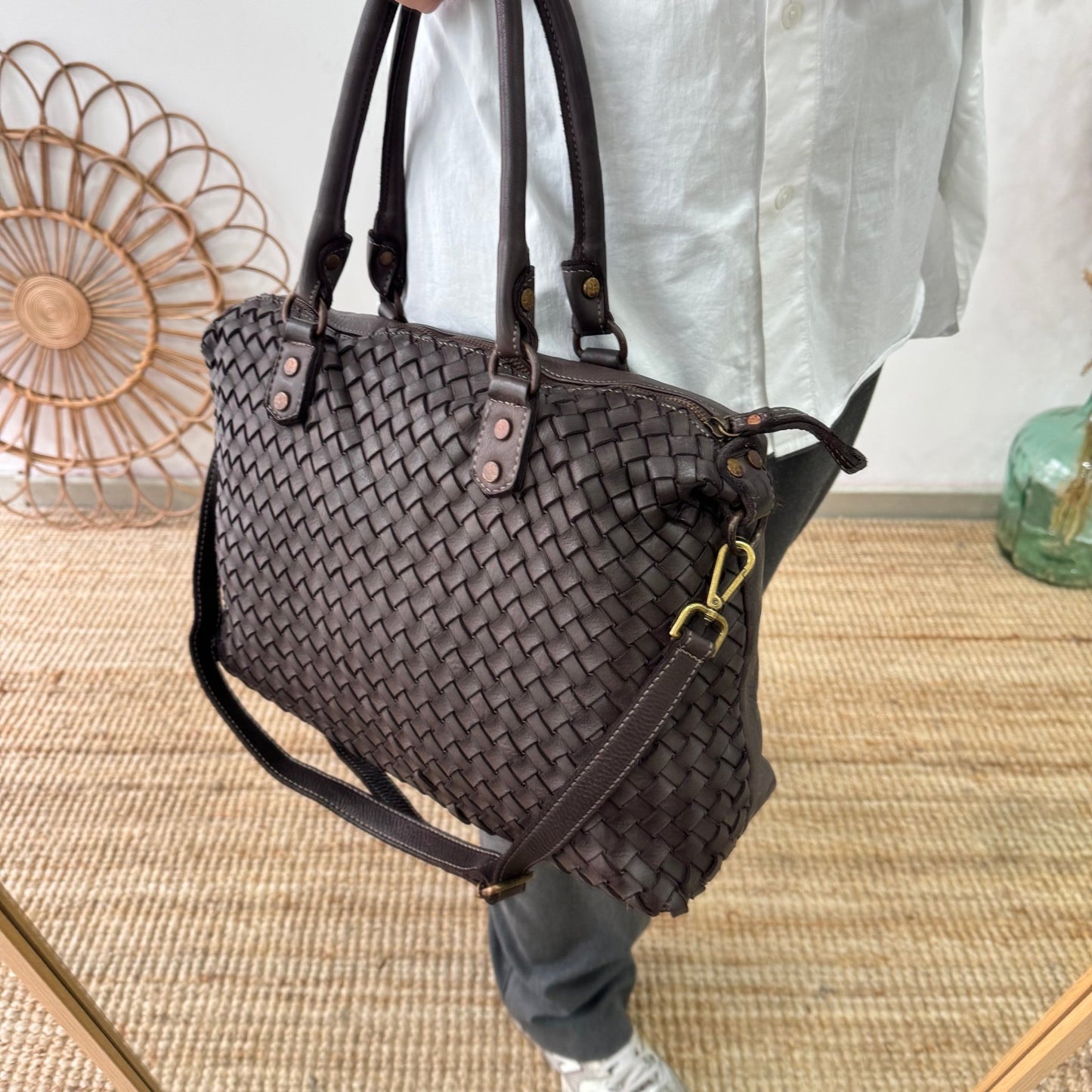 Shopper piel lavada marrón - Bubbleshopbcn