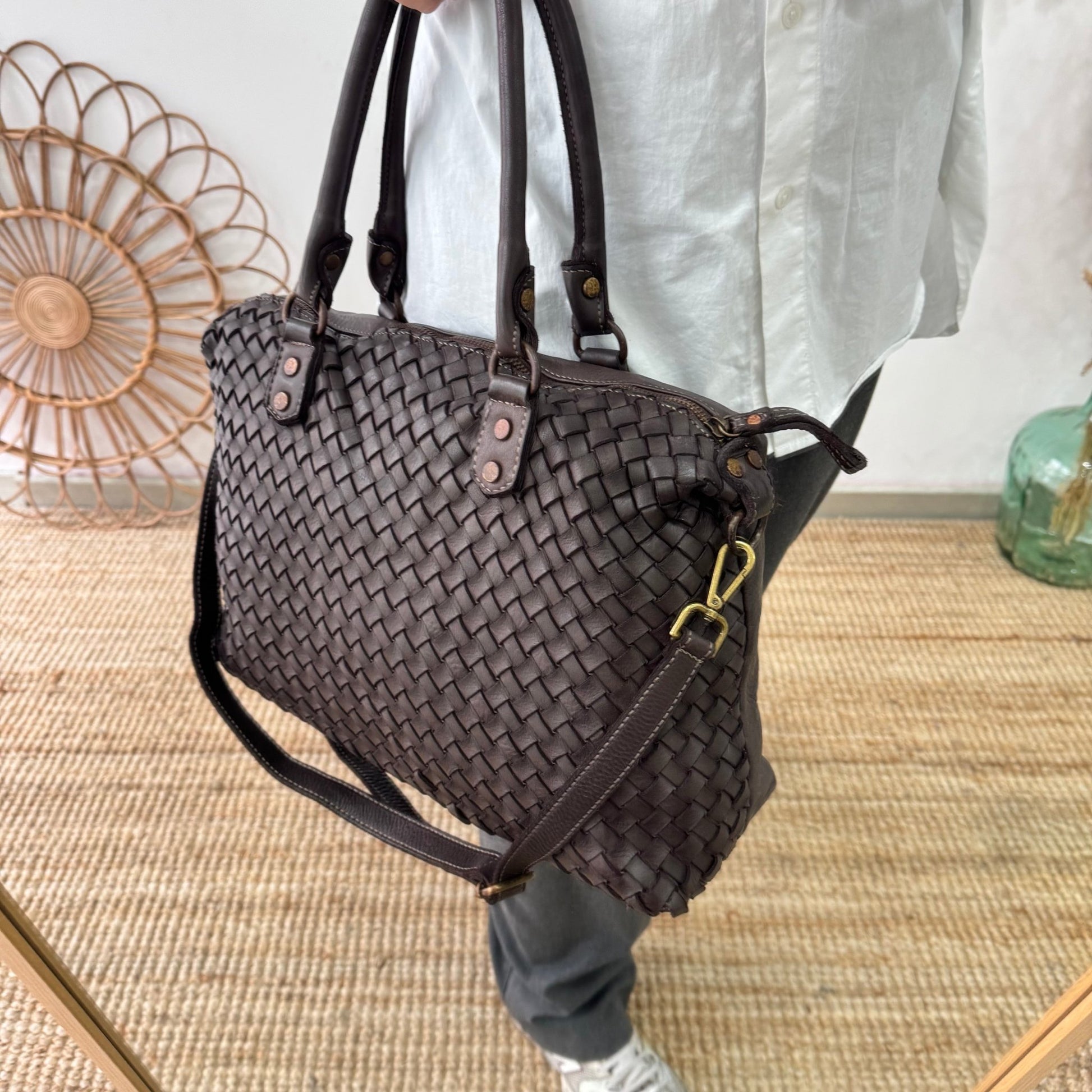 Shopper piel lavada marrón - Bubbleshopbcn