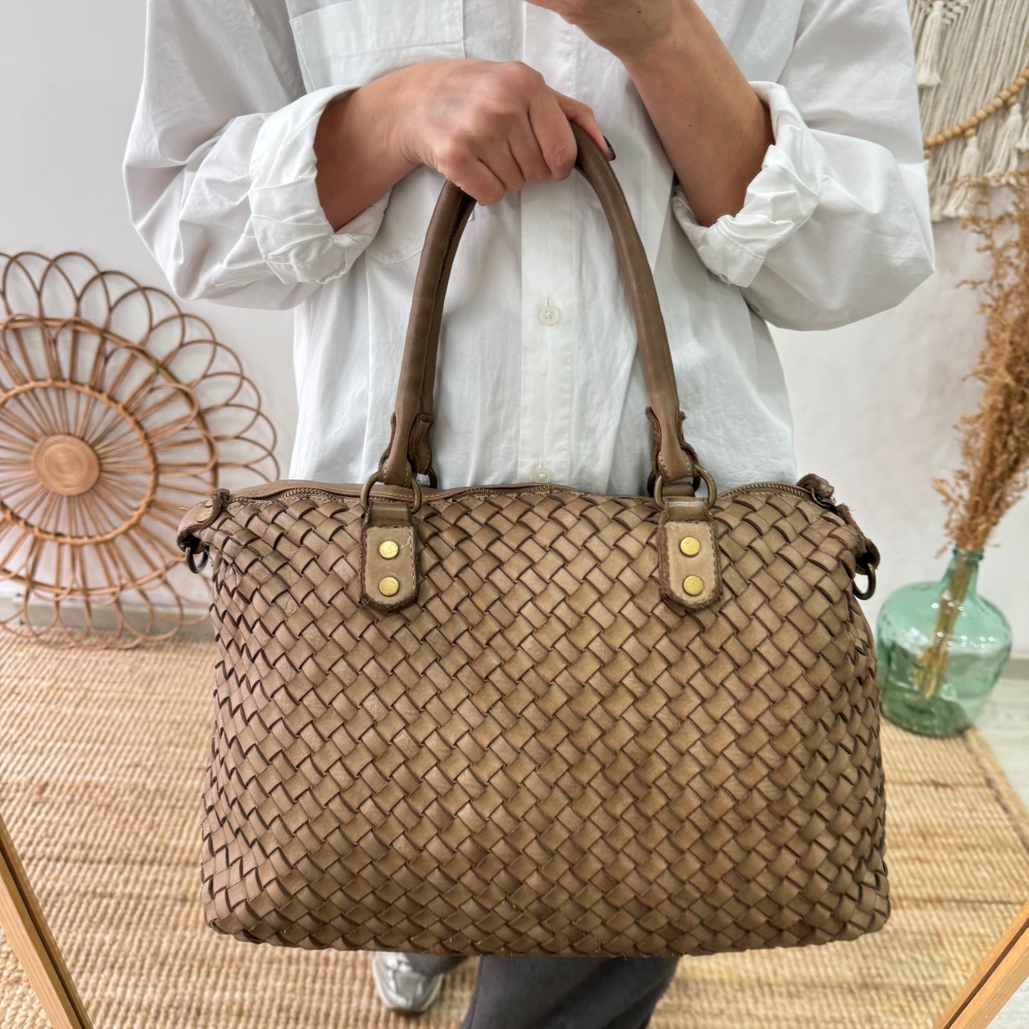 Shopper piel lavada taupe