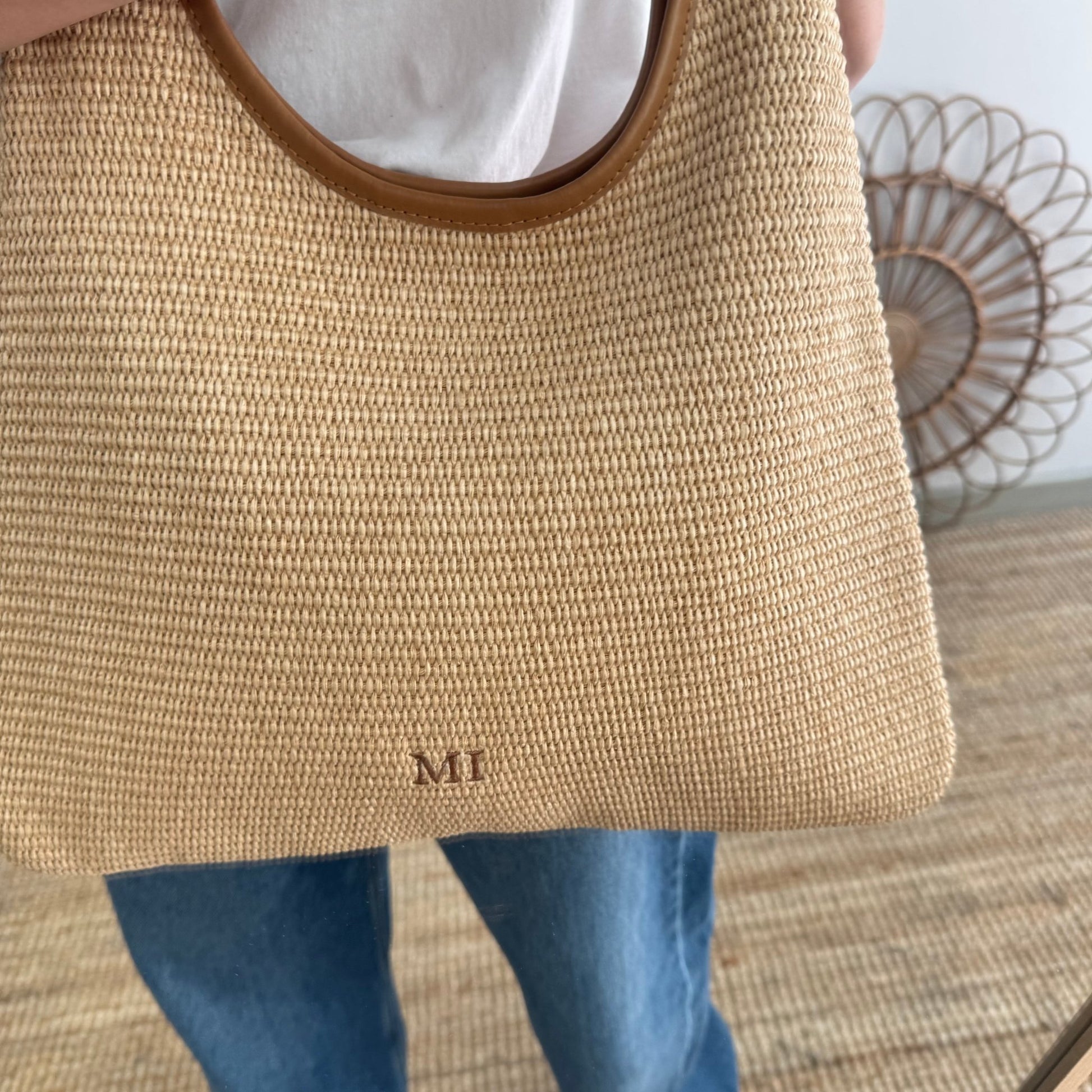 Bolso hobo combinado piel y rafia camel - Bubbleshopbcn