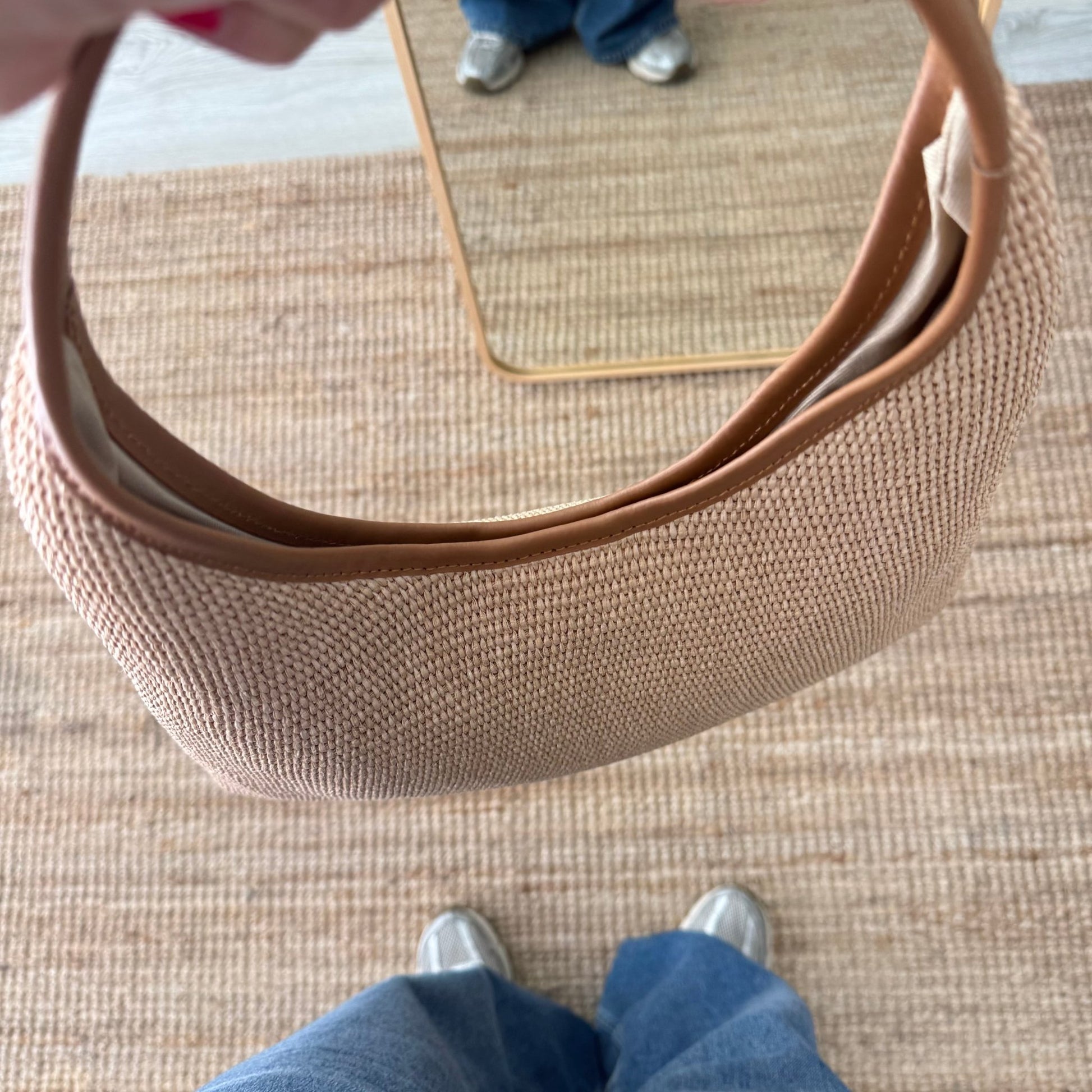 Bolso hobo combinado piel y rafia camel - Bubbleshopbcn
