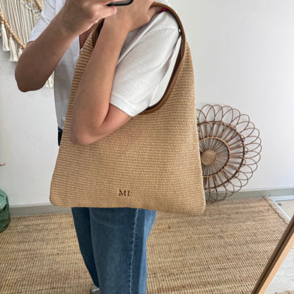Bolso hobo combinado piel y rafia camel - Bubbleshopbcn