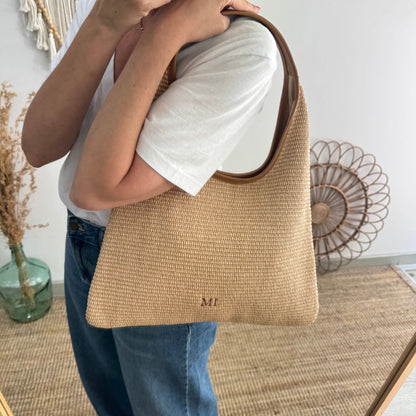 Bolso hobo combinado piel y rafia camel - Bubbleshopbcn