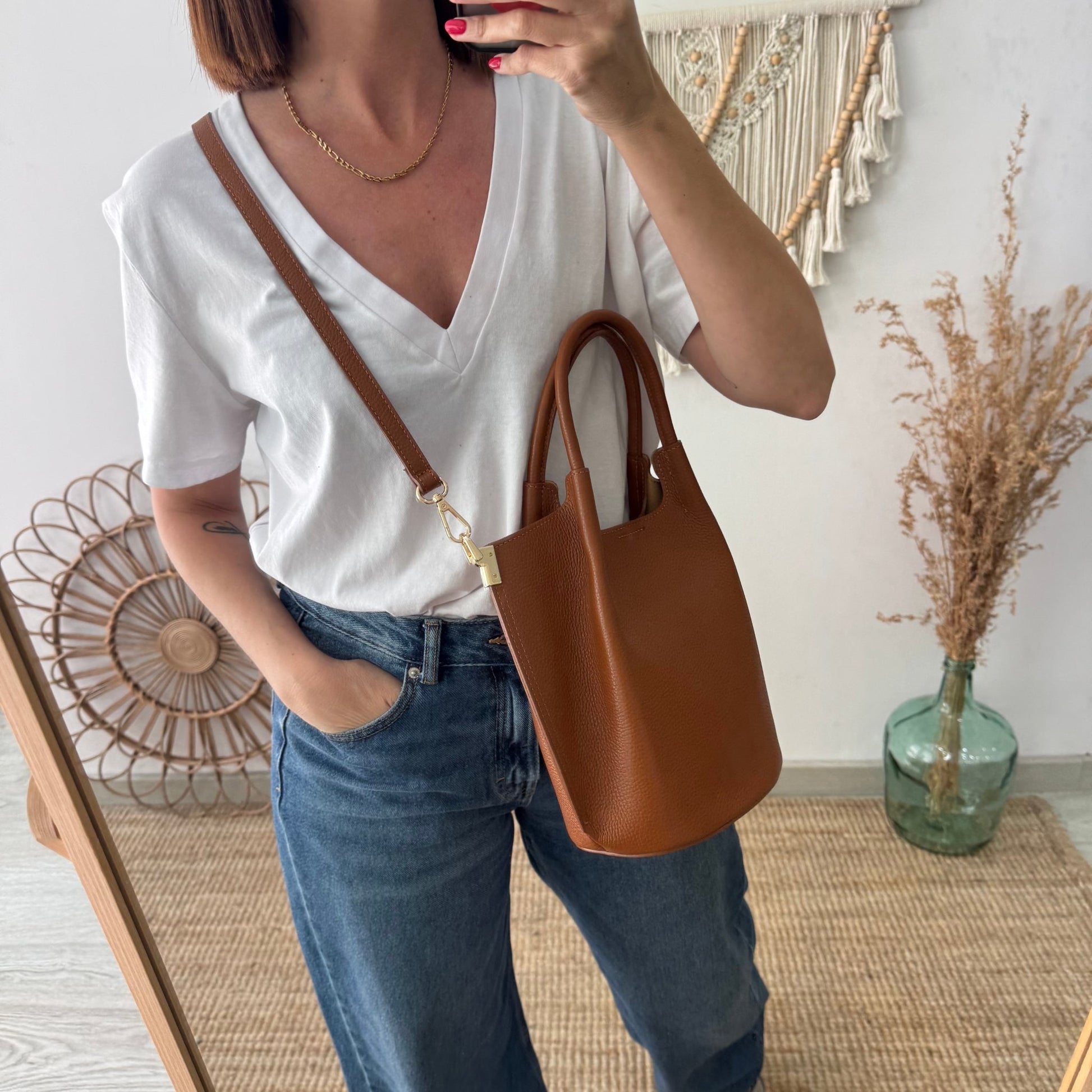 Bolso bucket asas rígidas camel - Bubbleshopbcn