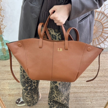 Bolso tote camel oscuro piel