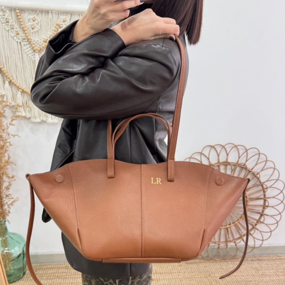 Bolso tote camel oscuro piel