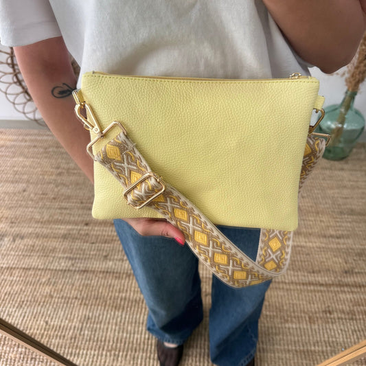 Bolso piel bandolera iniciales bordadas amarillo - Bubbleshopbcn