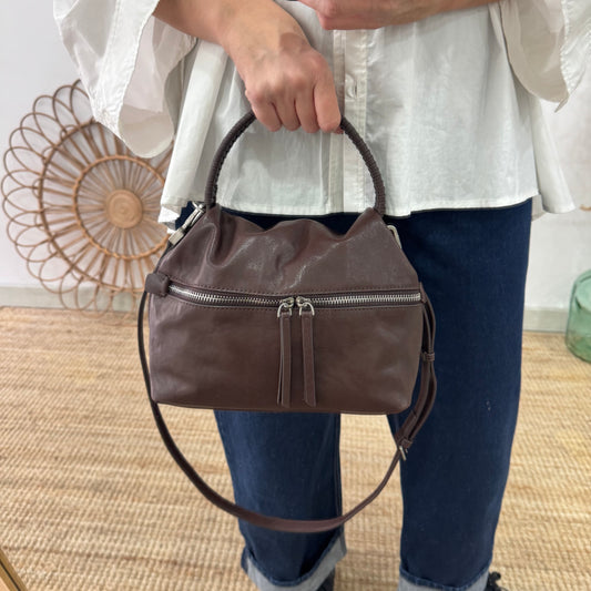 Bolso bombonera asa fruncida marrón