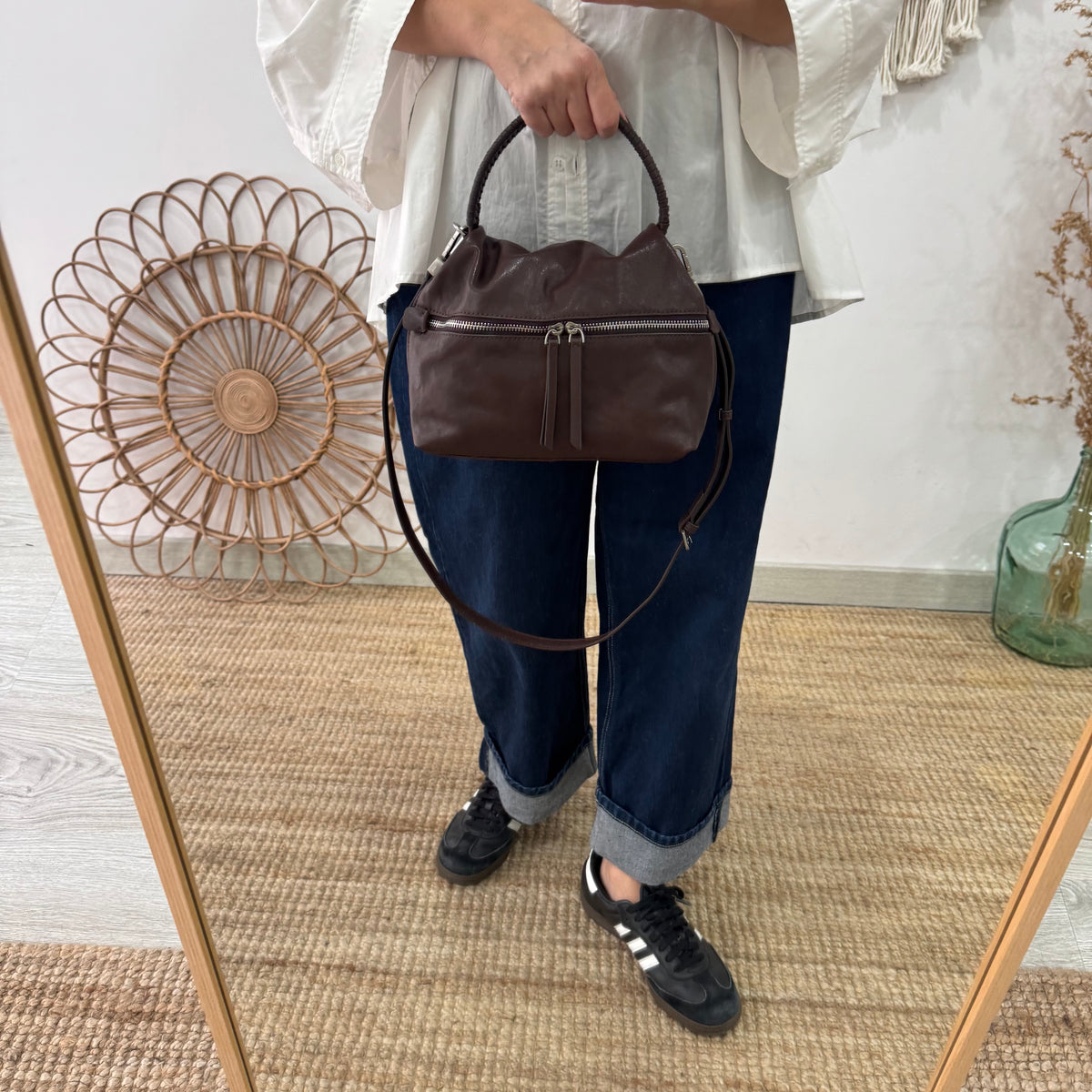 Bolso bombonera asa fruncida marrón